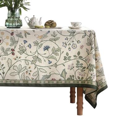 Imagem de bilin gaier Retângulo de toalha de mesa de linho, resistente a amassados, branco e verde francês, estampa com Froal, toalha de mesa com costura decorativa para Ação de Graças, Natal, sala de jantar