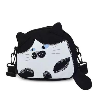 Imagem de Linda bolsa de ombro de gato preto de nylon, bolsa transversal, bolsa de animais Kawaii com zíper para mulheres e meninas