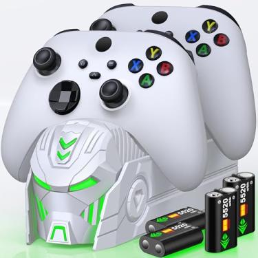 Imagem de Techerleaf Estação carregadora de controle recarregável com pacote de bateria de 4 x 5520 mWh, compatível com Xbox Series X/S/Xbox One/One X/One S Elite, acessórios de armazenamento com 4 baterias