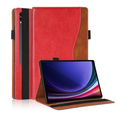 Imagem de Capa para Samsung Galaxy Tab S10 Plus - Capa de couro PU de 12,4 polegadas com compartimento para cartão e suporte para caneta para X820/X810/X800/T970 - vermelha