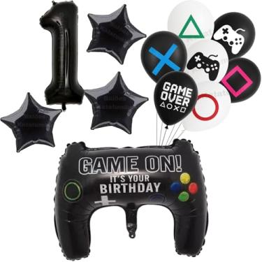 Imagem de Kit Festa Decoração: Balão Metalizado Controle Game +25 Balões Bexigas Gamer + Balão Número de ±75 - Balão Aniversário (Preto 1)