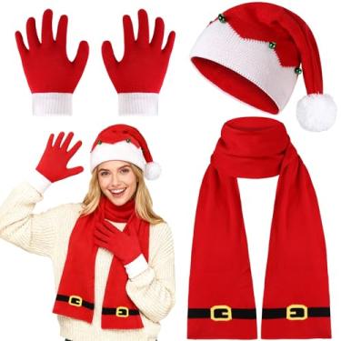 Imagem de Conjunto de luvas de chapéu de Natal, cachecol de inverno, quente, gorro de Papai Noel, gorro para festa de Natal, novidade para mulheres e homens
