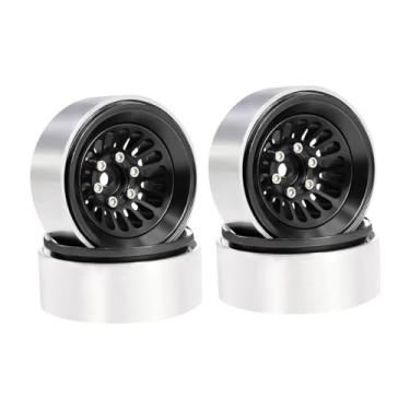 Imagem de JWQFBC Conjunto de 4 Rodas de 1,3", Peça de Reposição Robusta, Fácil Instalação, Encaixe Hexagonal de 7 Mm, Compatível com Caminhões RC TRX4M 1/18 E 1/2, Preto