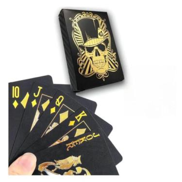 Imagem de Baralho Caveira Skull Preto Dourado Gold Truco 54 Cartas
