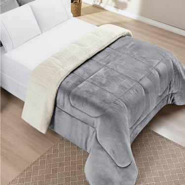 Imagem de Edredom Queen Coberdrom Dupla Face Sherpa Mantinha Everest Cor Cinza