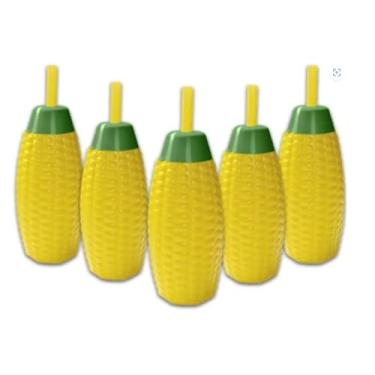 Imagem de Kit 10 Copos Formato Milho Verde com Canudo 300ml - Decoração Festa Junina São João