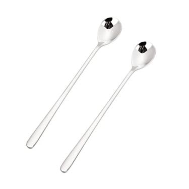 Imagem de Colheres de Jantar 2 peças colher de agitação cabo longo café chá 304 aço inoxidável pequena redonda