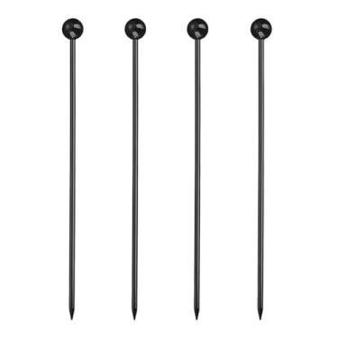 Imagem de 4 palhetas de coquetel de aço inoxidável, espetos de coquetel de metal reutilizáveis, para bebidas, martinis, coquetéis, aperitivos de azeitonas e frutas (preto)