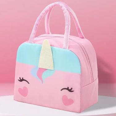 Imagem de Lancheira térmica reutilizável com desenho animado portátil (unicórnio rosa)