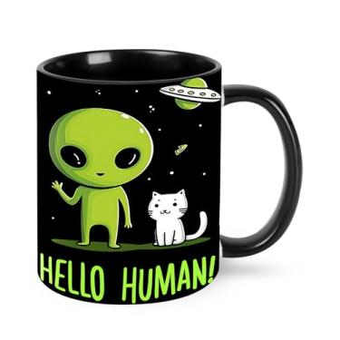 Imagem de Yrebyou Caneca de café alienígena 325 ml, xícara de chá de cerâmica para mulheres, homens, presentes de aniversário, Natal, escritório, casa, micro-ondas, novidade engraçada