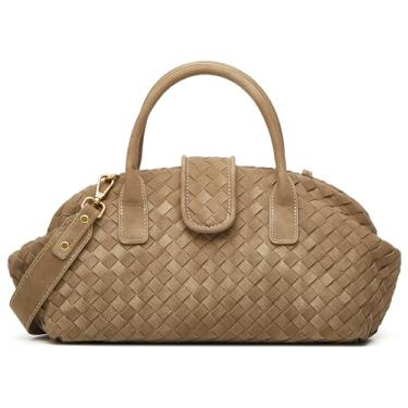 Imagem de Bolsa feminina de camurça de camurça sintética, bolsa de ombro de tecido, vintage, bolsa de mão com alça superior despojada, bolsa Hobo, Caqui, free, Sacola