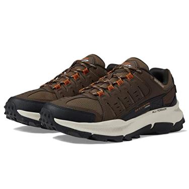 Imagem de Skechers Tênis de caminhada masculino, Acabamento laranja de malha de couro marrom, 6.5