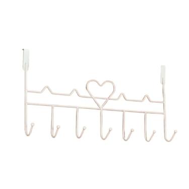 Imagem de Cabideiro de Porta, Cabide de Porta 7 Ganchos Reforçados para Pendurar Toalha Roupas sem Furar Metal, 40cm X 22cm(Coração Branco)