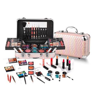 Imagem de Hot Sugar Conjunto de maquiagem completo para meninas adolescentes 10-12 kit de maquiagem completo para iniciantes, inclui paleta de sombra, blush, brilho labial, batom, lápis, pincel e espelho (coração rosa)