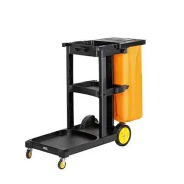 Imagem de Carrinho de limpeza comercial de 3 prateleiras com capa e saco de vinil, carrinho de limpeza de plástico, carrinho de limpeza sobre rodas (preto)