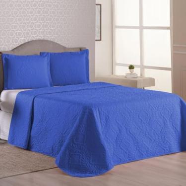 Imagem de Kit Colcha Cobre Leito Super Luxo Matelado Queen-Casal-Solteiro - Ótimo Custo Benefício(Azul,Casal 2,00m x 2,20m)