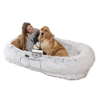 Imagem de LULUMAIC Cama gigante para cães humanos e animais de estimação, cama de cachorro humano para adultos e amigos peludos, cama de cachorro de tamanho humano quente e confortável (cinza 185 x 120 cm)