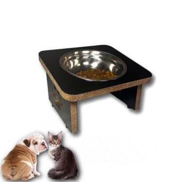 Imagem de Comedouro Pet Elevado Para Gato Cachorro Tigela Inox MDF Premium(preto)