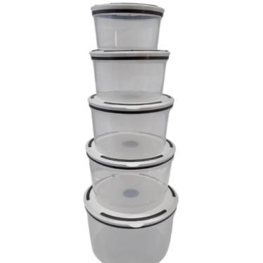 Imagem de Conjunto de Potes Herméticos, 5 Peças em Plástico, Transparente com Tampa Branca, 400ml a 2000ml, Empilháveis para Armazenamento de Alimentos