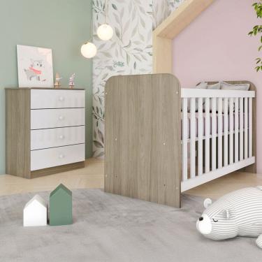 Imagem de Quarto de Bebê Completo Labirinto 4 Gavetas Rústico/Branco - Henn
