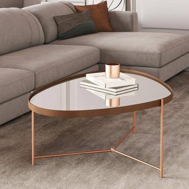 Imagem de Mesa de Centro com Borda em Couro Sintético Espelho e Pés em Ferro Alamanda Castanho/bronze