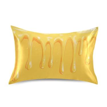 Imagem de Blueangle Fronha de cetim creme de queijo amarelo para cabelo e pele, fronha de seda, tamanho Queen (50,8 x 76,2 cm) - Capas de almofada de cetim refrescantes com fecho de envelope (471)