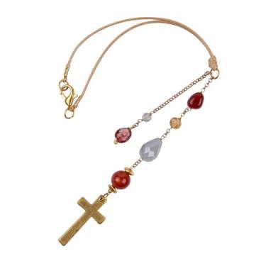 Imagem de IASINN Amuleto de espelho retrovisor cruzado – Acessórios para pendurar espelho de carro de cristal com contas de 20 cm, pingente de enfeite para pendurar no carro, decoração de interiores de carro