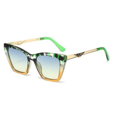 Imagem de HCHES Óculos de Sol Femininos com Hastes de Metal, Proteção UV400, Modelo Clássico (Chá Verde)