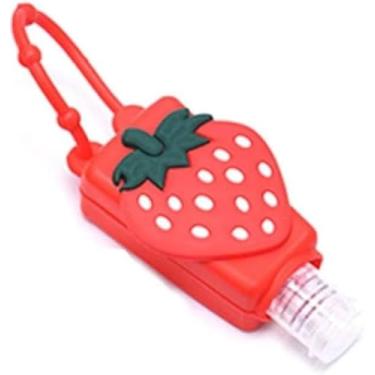 Imagem de Garrafa de viagem vazia de morango, desinfetante para as mãos, recipiente cosmético recarregável para suporte de sabão de mão, recipientes de cosméticos, estojo de silicone, porta-chaves, recipientes