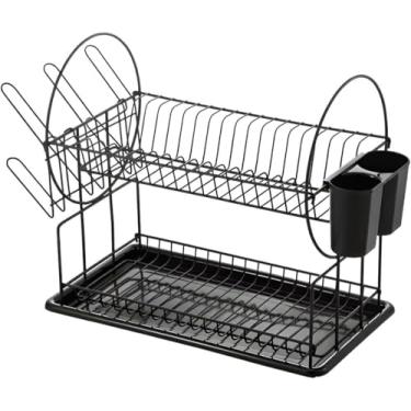 Imagem de Escorredor de Louça 2 Andares em Aço Inox Premium - Organizador de Pratos, Copos e Talheres - Compacto e Durável
