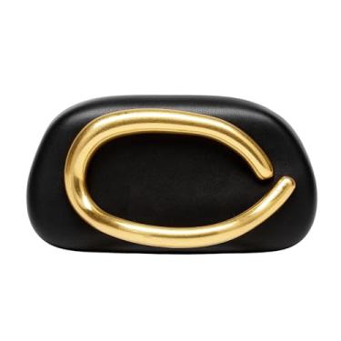 Imagem de Bolsa clutch feminina com corrente removível com fecho dourado bolsa de ombro para noite, transversal e clutch para festa de formatura, Preto, 7.9"L x 4.1"H x 2.8"W