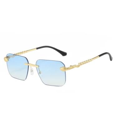 Imagem de Óculos de sol de luxo para mulheres, populares, sem aro, espelhado, tendência, gradiente, cor, óculos para atividades ao ar livre (azul)