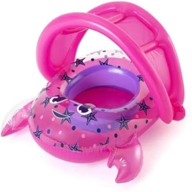 Imagem de Barco flutuante infantil cor rosa, natacao segura e divertida, leve e inflavel, alegre.