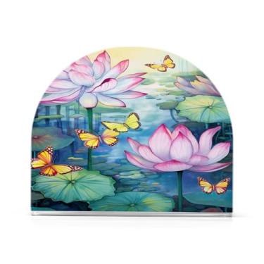 Imagem de Wassud Borboletas e lótus (2) porta-guardanapos de acrílico, dispensador de guardanapos de papel moderno em forma de U para mesa, cozinha, sala de jantar, bancada 1 peça (comporta 50-60 guardanapos)