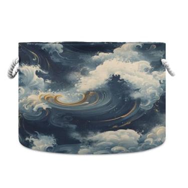 Imagem de WELLDAY Cesta de corda de algodão ondulada cesta de lavanderia de bebê para sala de estar, lavanderia, berçário, travesseiros, decoração de casa