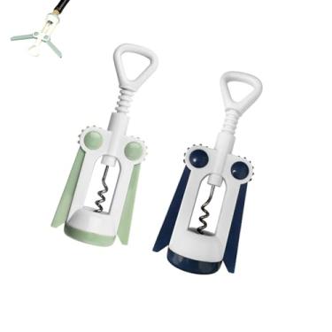 Imagem de PLAYTHROUGH Pacote com 2 saca-rolhas de asa, abridor de vinho com aderência ergonômica, abridor de garrafas para casa, bar (azul escuro, verde claro)