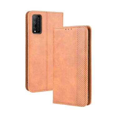 Imagem de Capa flip de couro para HUAWEI Honor Play 4T Pro,Flip magnético retro,Caso de telefone de couro PU,Design de carteira com 3 slots de cartão e 1 clipe de dinheiro -Brown