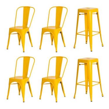 Imagem de Kit 4 Cadeiras + 2 Banquetas Tolix Iron Design Amarela Aço Industrial 