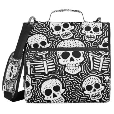 Imagem de STAYTOP Fichário engraçado com 3 anéis de caveira com zíper e alça de ombro, anéis D de 3,8 cm, material escolar e de escritório