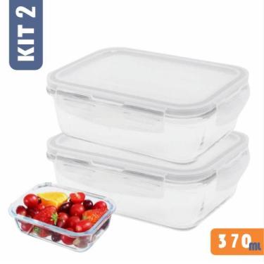 Imagem de Kit 2 Potes de Vidro 370ml com Tampa Hermética e Anel de Silicone 4 Tr