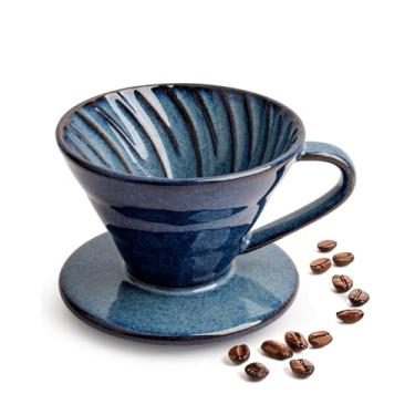 Imagem de ZEBERBO Cafeteira para derramar, gotejador de café de cerâmica branca, copo único, suporte de gotejamento de cone de filtro reutilizável, cafeteira lenta com fundo plano de 3 furos para casa