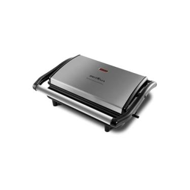 Imagem de Sanduicheira Elétrica Grill, 1000W, 220V, Inox, Placas Antiaderentes, 27x24x8cm