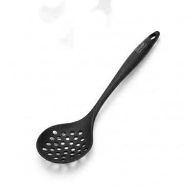 Imagem de Escumadeira Silicone Preta 33cm Não Risca Fritura