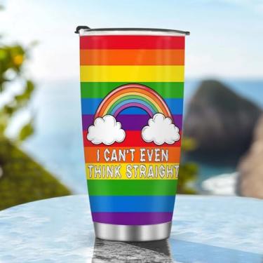 Imagem de Copos isolados, caneca de café, copo de viagem, garrafa de água, presentes para Natal, aniversário, dia das crianças, presente de aniversário, arco-íris, 590 ml, metal gelado, quente e frio, alça