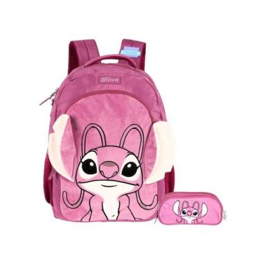 Imagem de Kit Lilo Stitch Mochila Costas + Estojo Triplo Pelúcia - Luxcel, roxo