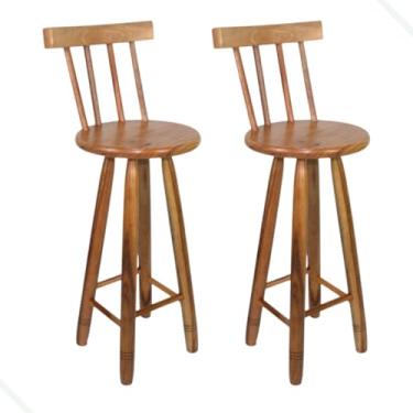 Imagem de Banqueta Com Encosto Alta Redonda De Madeira Maciça Tamborete Banco Alto Cozinha Bar Ilhaesistente- Design Ergonômico e R(2 Bancos Com Encostos)