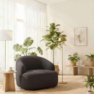 Imagem de Poltrona Orgânica Luxo Recepção Lótus Linho Cor Cinza Escuro