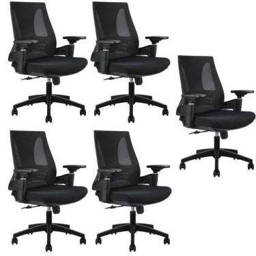 Imagem de Kit com 5 Cadeiras Office Diretor Toledo com Braços 3D NR17 - Espresso