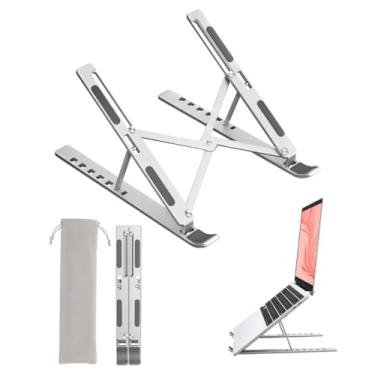Imagem de Suporte para Notebook e Tablet em Alumínio Resistente Apoio Mesa em Metal Articulado Dobrável Ajustável com Altura Regulável Portátil Base para Laptops de 10 à 17 Polegadas e Celular Ergonômico