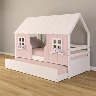 Imagem de Bicama Casinha Encantada Madeira Maciça Rosa/ Branco Housin